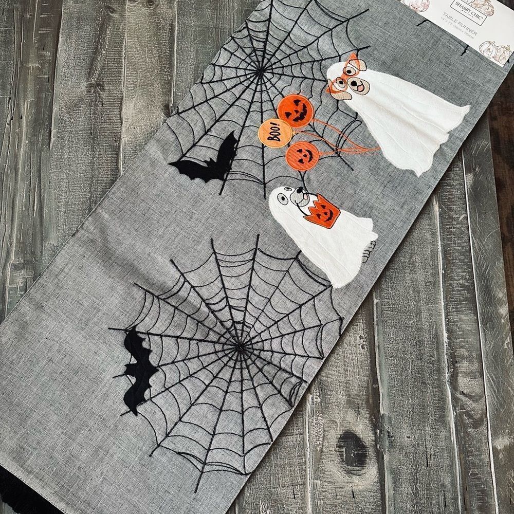 Halloween Ghost Dogs Embroidered Table Runner Decor